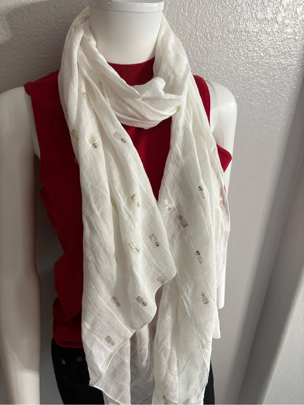 Solitaire Cream Scarf with Gold Pineapple Embroidery